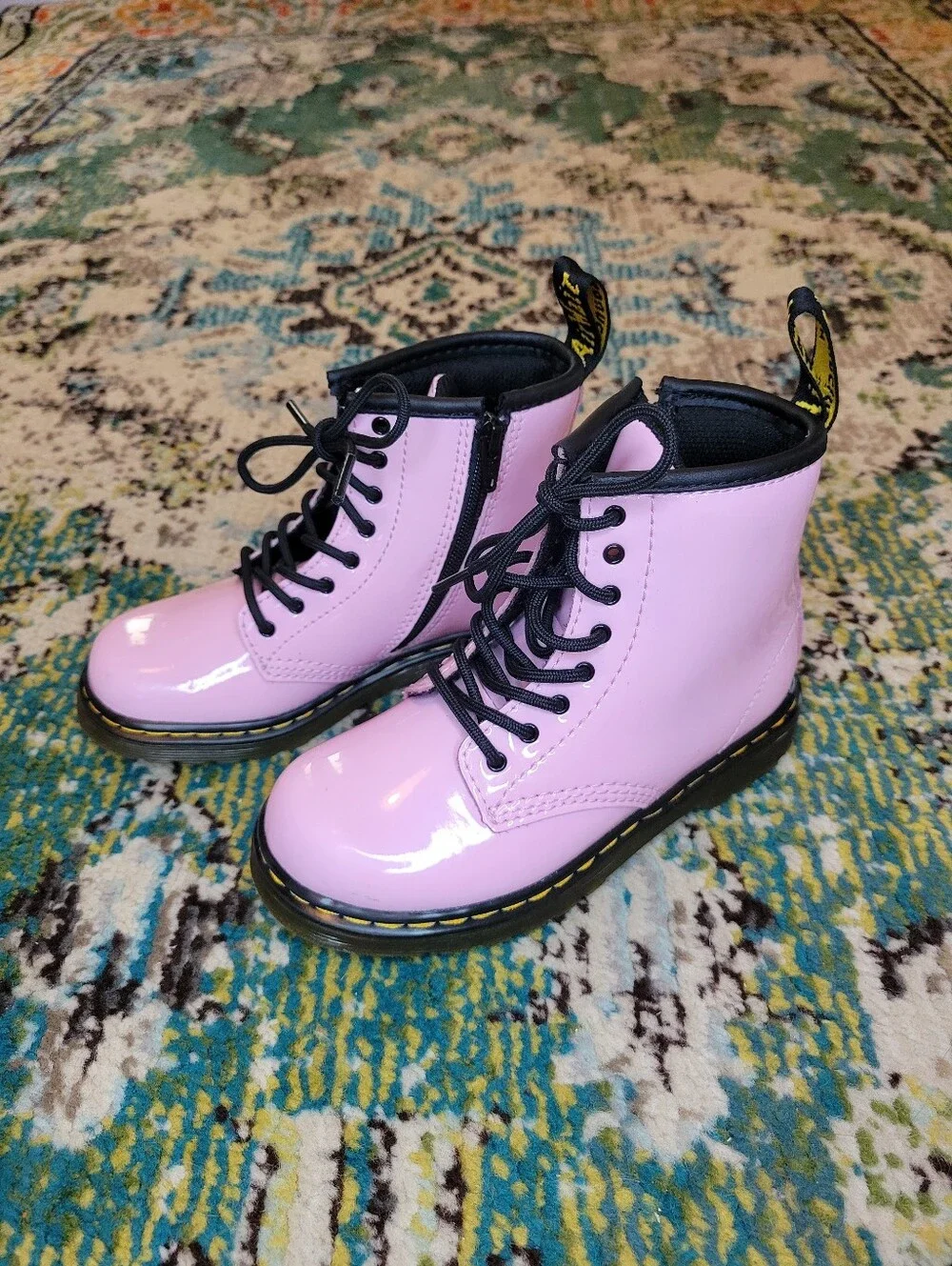 Dr. Martens Junior 1460 Pink Patent Leather Combat Boots, Size Kids 10